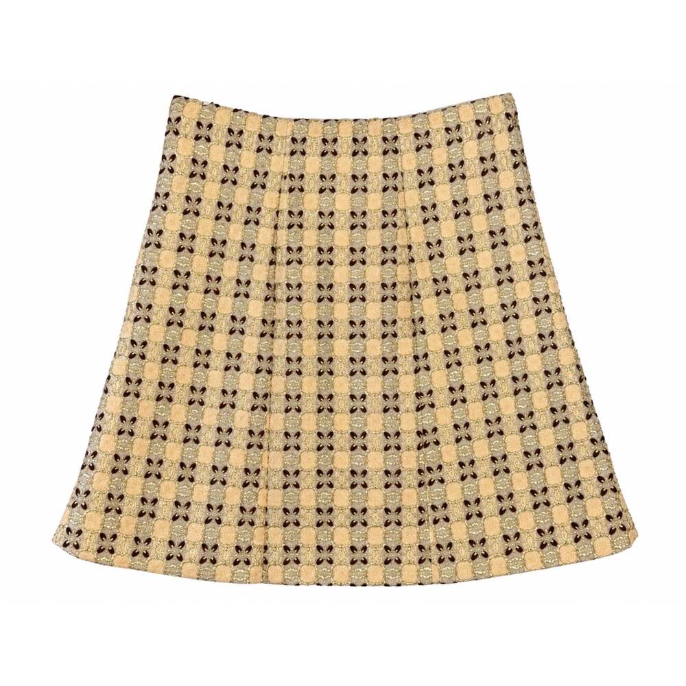Prada Vintage SS02 Gold & Brown Lurex Brocade Pleated Midi Skirt Size IT 42 - Picture 3 of 7